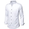 Mens Dress Shirts Stretch Long Sleeve Wrinkle Free Work Button Down Shirt(White Black)