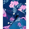 Mens Hawaiian Shirt Summer Beach Casual Short Sleeve Button Down Shirts(Navy Rosy)