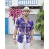 Mens Hawaiian Shirt Summer Beach Casual Short Sleeve Button Down Shirts(Purple)