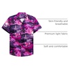 Mens Hawaiian Shirt Summer Beach Casual Short Sleeve Button Down Shirts(Rosy Beach)