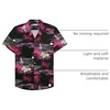 Mens Hawaiian Shirt Summer Beach Casual Short Sleeve Button Down Shirts(Rosy Black Beach)
