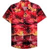 Mens Hawaiian Shirt Summer Beach Casual Short Sleeve Button Down Shirts(1609 Red)