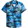 Mens Hawaiian Shirt Summer Beach Casual Short Sleeve Button Down Shirts(Blue Beach)