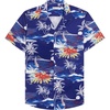 Mens Hawaiian Shirt Summer Beach Casual Short Sleeve Button Down Shirts(Bright Blue Beach)