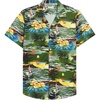 Mens Hawaiian Shirt Summer Beach Casual Short Sleeve Button Down Shirts(Brown Green Beach)