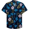 Mens Hawaiian Shirt Summer Beach Casual Short Sleeve Button Down Shirts(Navy Blue)