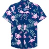 Mens Hawaiian Shirt Summer Beach Casual Short Sleeve Button Down Shirts(Navy Rosy)