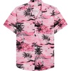 Mens Hawaiian Shirt Summer Beach Casual Short Sleeve Button Down Shirts(Pink Beach)
