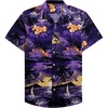 Mens Hawaiian Shirt Summer Beach Casual Short Sleeve Button Down Shirts(Purple)