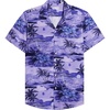 Mens Hawaiian Shirt Summer Beach Casual Short Sleeve Button Down Shirts(Purple Beach)