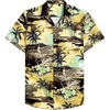 Mens Hawaiian Shirt Summer Beach Casual Short Sleeve Button Down Shirts(Yellow Beach)