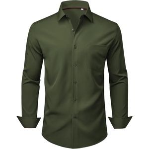 Mens Dress Shirts Stretch Long Sleeve Wrinkle Free Work Button Down Shirt(Army Green)