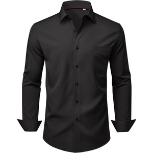 Mens Dress Shirts Stretch Long Sleeve Wrinkle Free Work Button Down Shirt(Black)