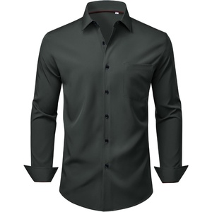 Mens Dress Shirts Stretch Long Sleeve Wrinkle Free Work Button Down Shirt(Charcoal)
