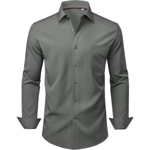 Mens Dress Shirts Stretch Long Sleeve Wrinkle Free Work Button Down Shirt(Grey)