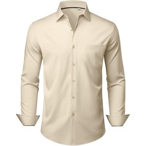 Mens Dress Shirts Stretch Long Sleeve Wrinkle Free Work Button Down Shirt(Khaki)