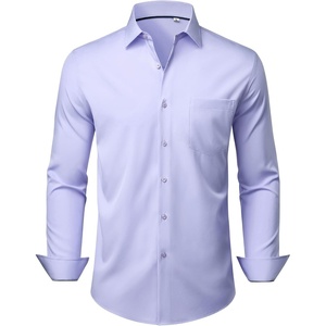 Mens Dress Shirts Stretch Long Sleeve Wrinkle Free Work Button Down Shirt(Light Purple)