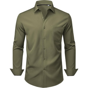 Mens Dress Shirts Stretch Long Sleeve Wrinkle Free Work Button Down Shirt(Olive Green)