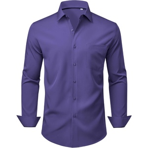 Mens Dress Shirts Stretch Long Sleeve Wrinkle Free Work Button Down Shirt(Purple)