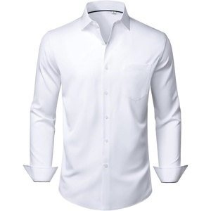 Mens Dress Shirts Stretch Long Sleeve Wrinkle Free Work Button Down Shirt(White)