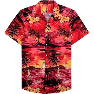 Mens Hawaiian Shirt Summer Beach Casual Short Sleeve Button Down Shirts(1609 Red)