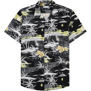 Mens Hawaiian Shirt Summer Beach Casual Short Sleeve Button Down Shirts(Black Beach)