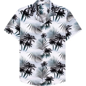 Mens Hawaiian Shirt Summer Beach Casual Short Sleeve Button Down Shirts(Black White Palm)