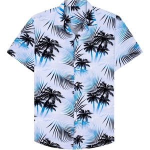 Mens Hawaiian Shirt Summer Beach Casual Short Sleeve Button Down Shirts(Blue White Palm)