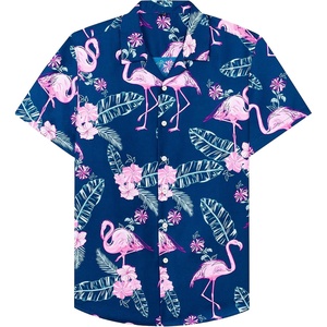 Mens Hawaiian Shirt Summer Beach Casual Short Sleeve Button Down Shirts(Navy Rosy)