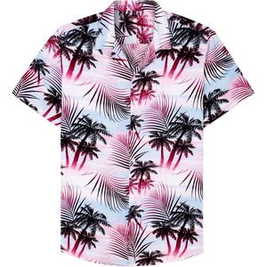 Mens Hawaiian Shirt Summer Beach Casual Short Sleeve Button Down Shirts(Rosy White Palm)