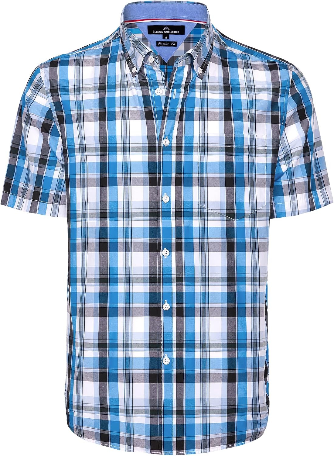 image:imageAlimens amp Gentle Plaid Mens Short Sleeve Button Down Shirts with PocketBlack Blue Plaid