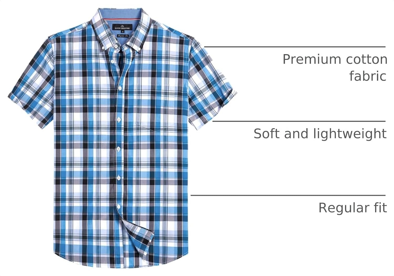 image:imageAlimens amp Gentle Plaid Mens Short Sleeve Button Down Shirts with PocketBlack Blue Plaid