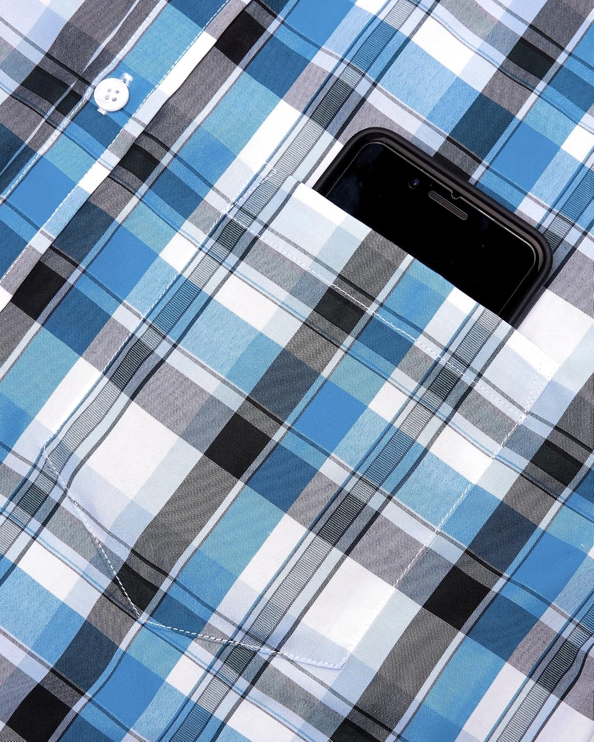 image:imageAlimens amp Gentle Plaid Mens Short Sleeve Button Down Shirts with PocketBlack Blue Plaid