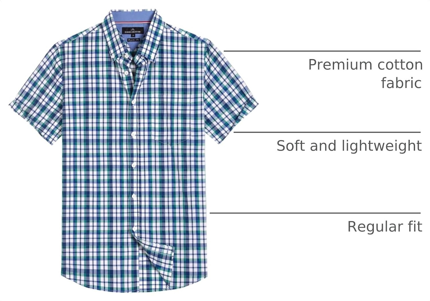 image:imageAlimens amp Gentle Plaid Mens Short Sleeve Button Down Shirts with PocketBlack Green Check