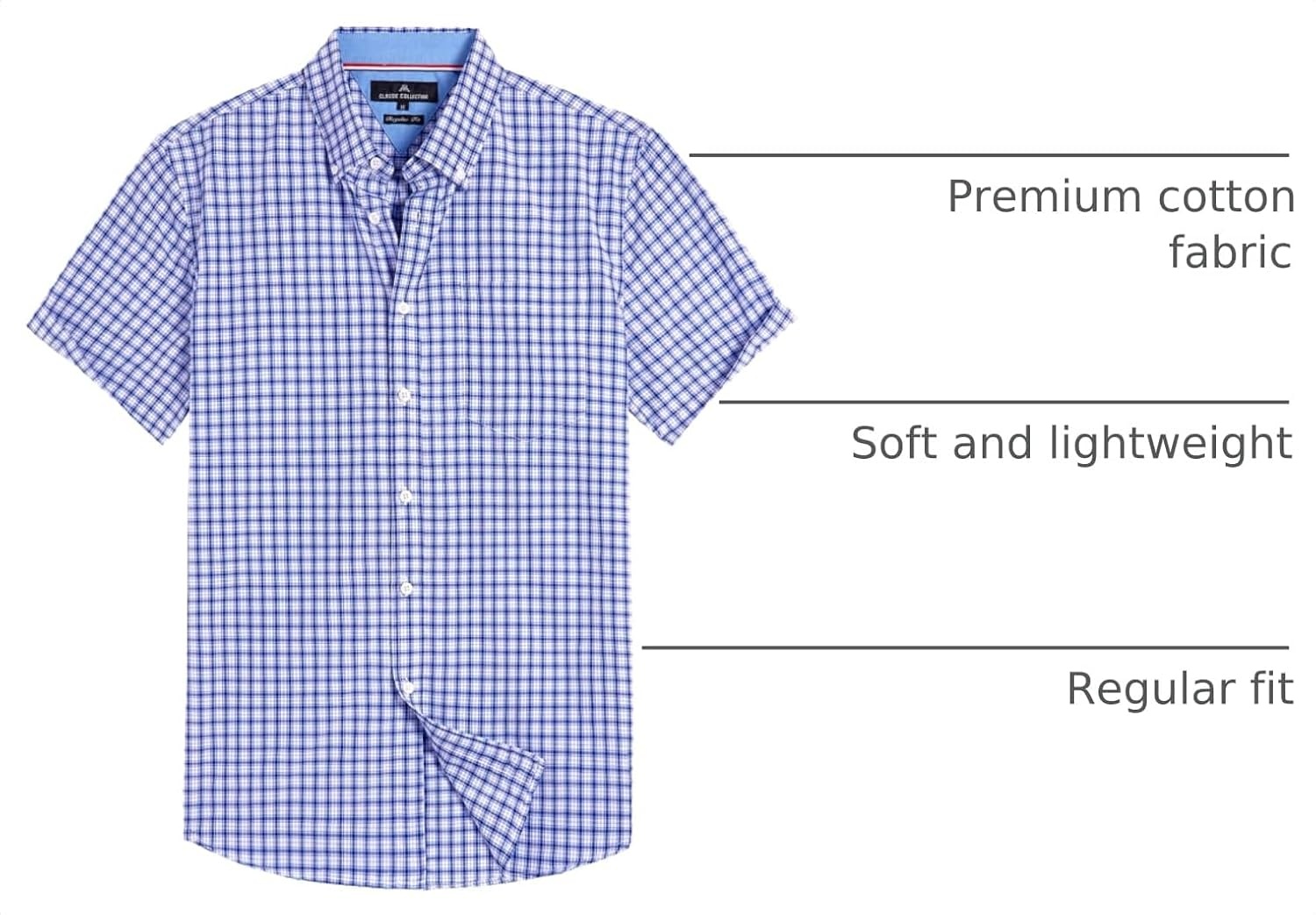 image:imageAlimens amp Gentle Plaid Mens Short Sleeve Button Down Shirts with PocketBlue Gingham