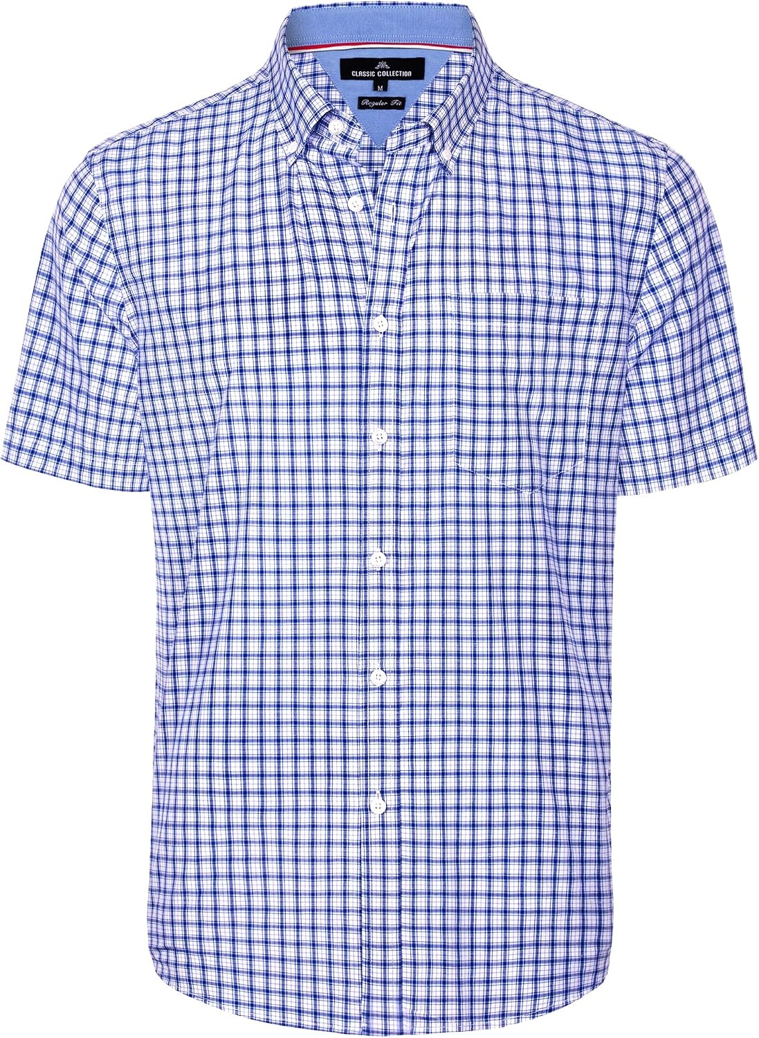 image:imageAlimens amp Gentle Plaid Mens Short Sleeve Button Down Shirts with PocketBlue Gingham