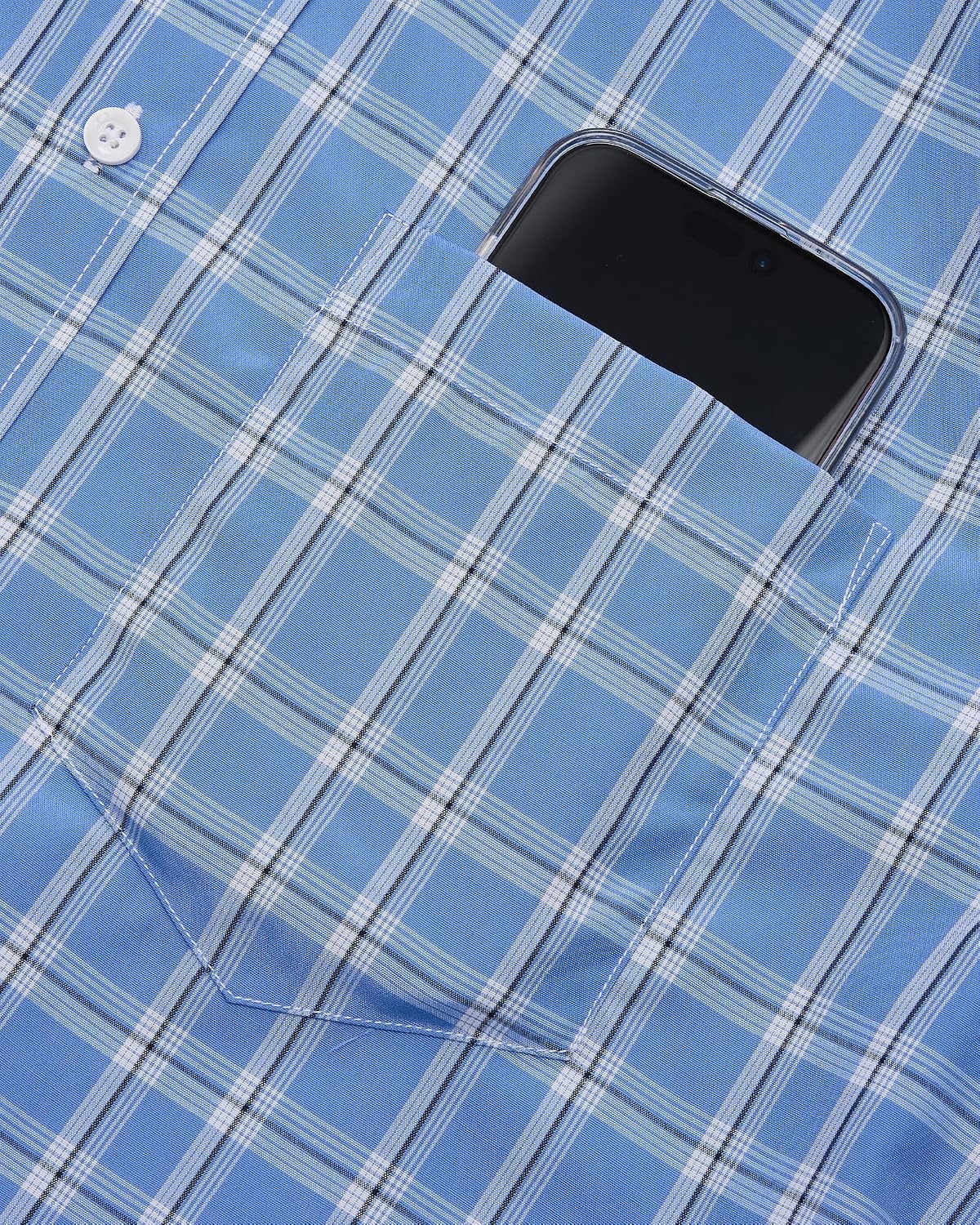 image:imageAlimens amp Gentle Plaid Mens Short Sleeve Button Down Shirts with PocketBlue Plaid