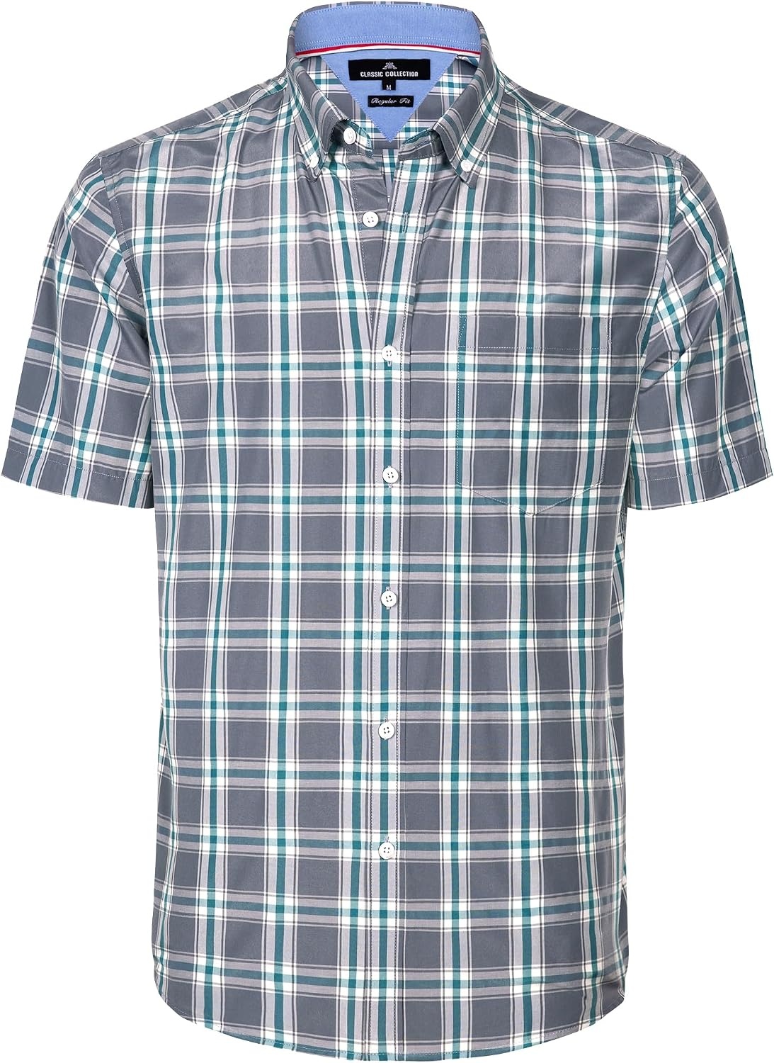 image:imageAlimens amp Gentle Plaid Mens Short Sleeve Button Down Shirts with PocketGrey Green Plaid