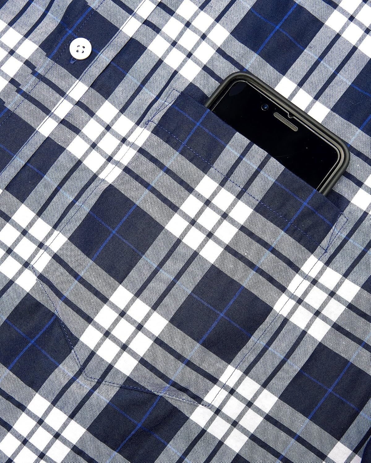image:imageAlimens amp Gentle Plaid Mens Short Sleeve Button Down Shirts with PocketNavy Blue Plaid