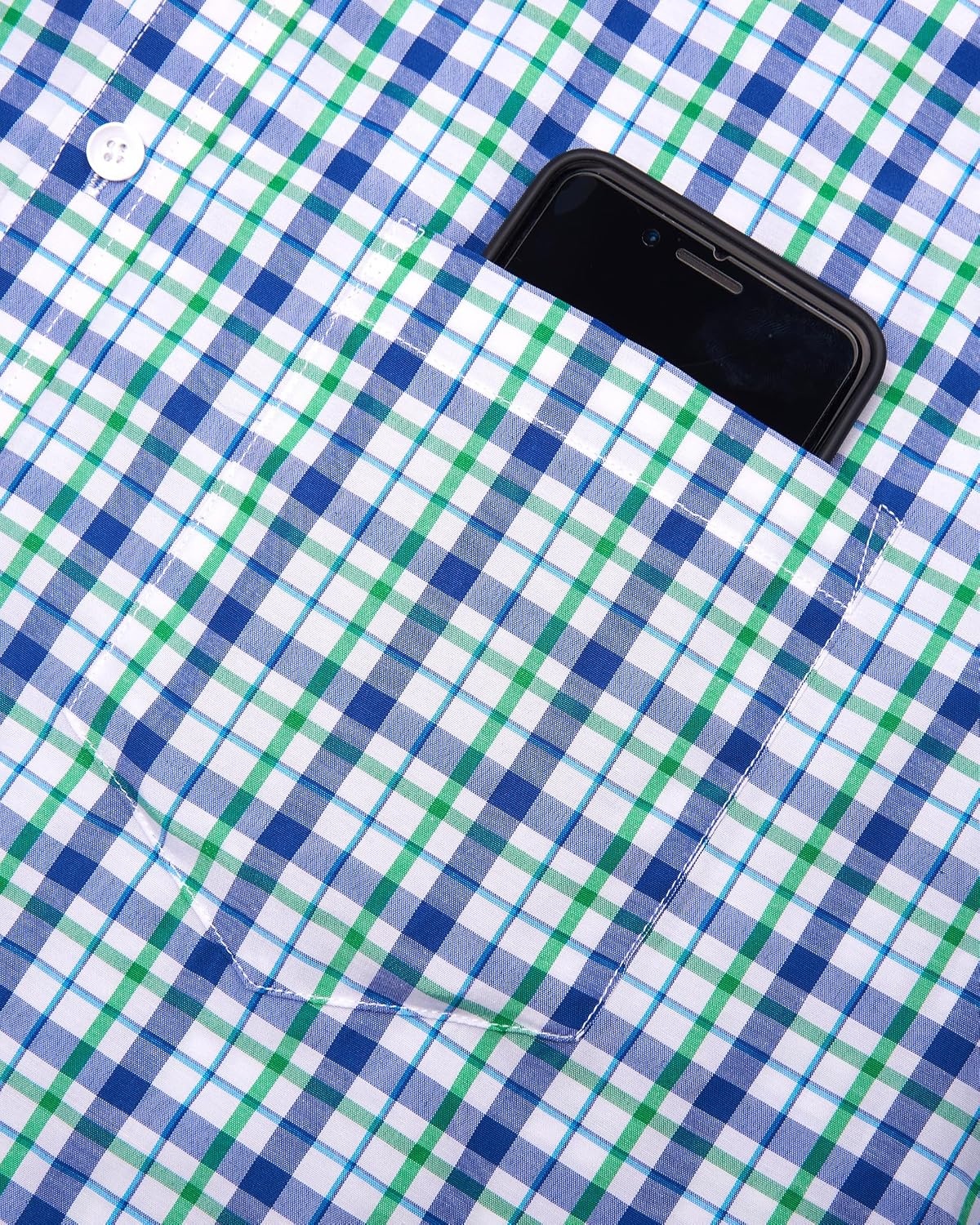 image:imageAlimens amp Gentle Plaid Mens Short Sleeve Button Down Shirts with PocketNavy Green Check