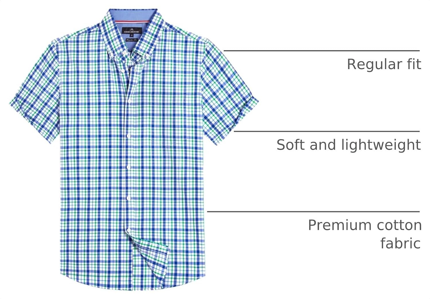 image:imageAlimens amp Gentle Plaid Mens Short Sleeve Button Down Shirts with PocketNavy Green Check
