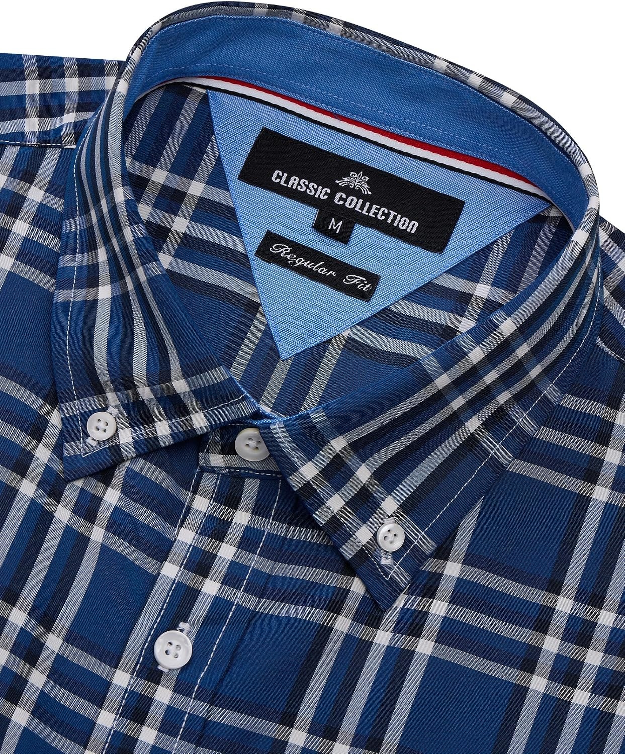 image:imageAlimens amp Gentle Plaid Mens Short Sleeve Button Down Shirts with PocketNavy White Check