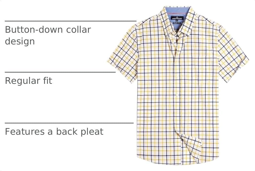 image:imageAlimens amp Gentle Plaid Mens Short Sleeve Button Down Shirts with PocketYellow Check