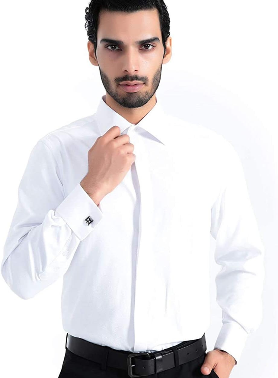 image:imageMens Dress Shirts French Cuff Regular Fit Formal Tuxedo Cufflinks ShirtWhite