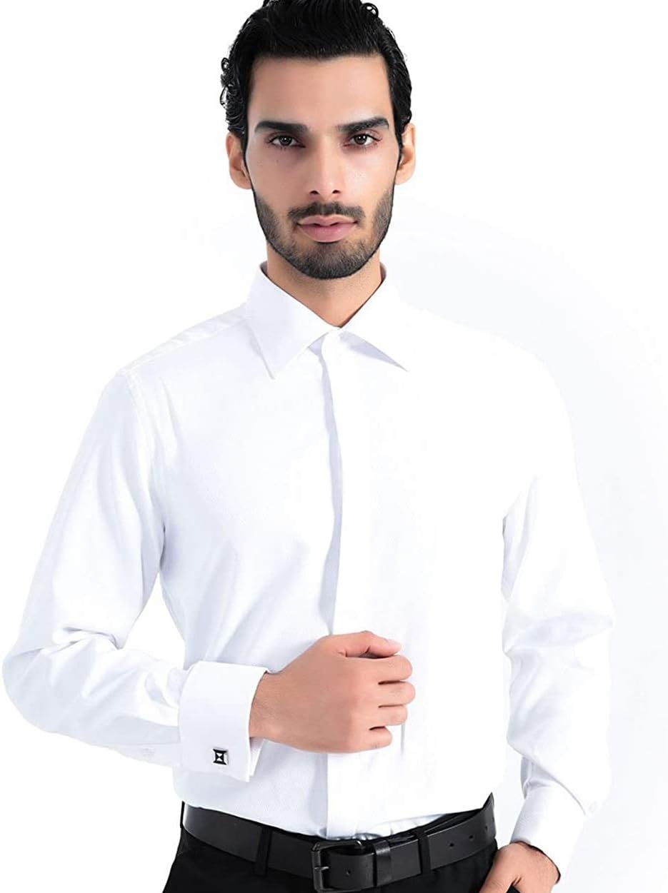 image:imageMens Dress Shirts French Cuff Regular Fit Formal Tuxedo Cufflinks ShirtWhite