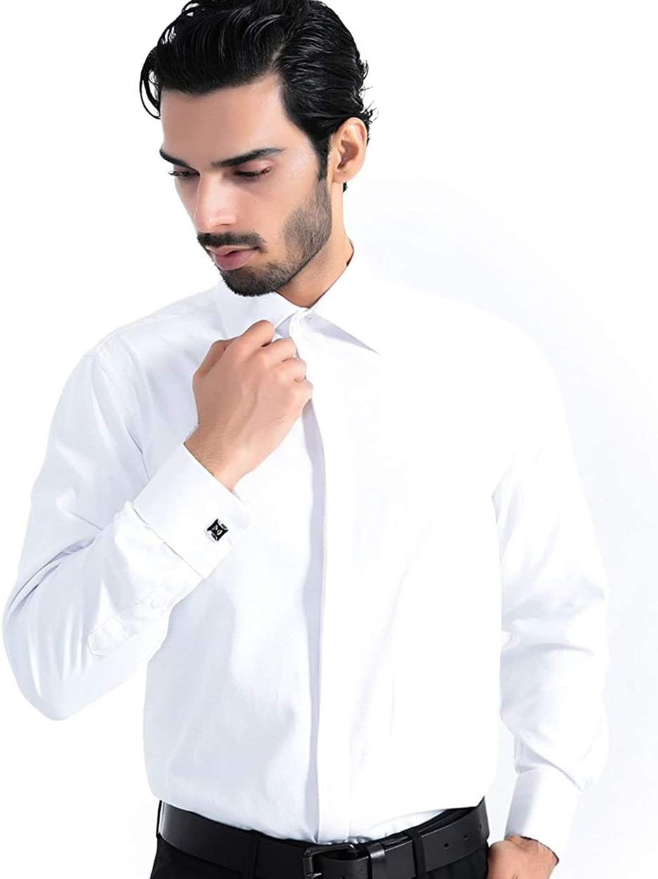 image:imageMens Dress Shirts French Cuff Regular Fit Formal Tuxedo Cufflinks ShirtWhite
