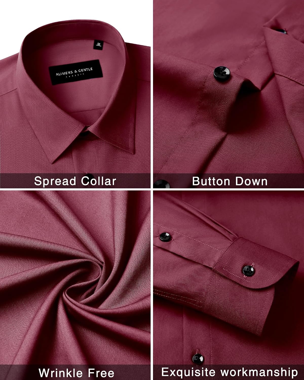 image:imageMens Dress Shirts Long Sleeve Wrinkle Free Business Button Down ShirtDark Red
