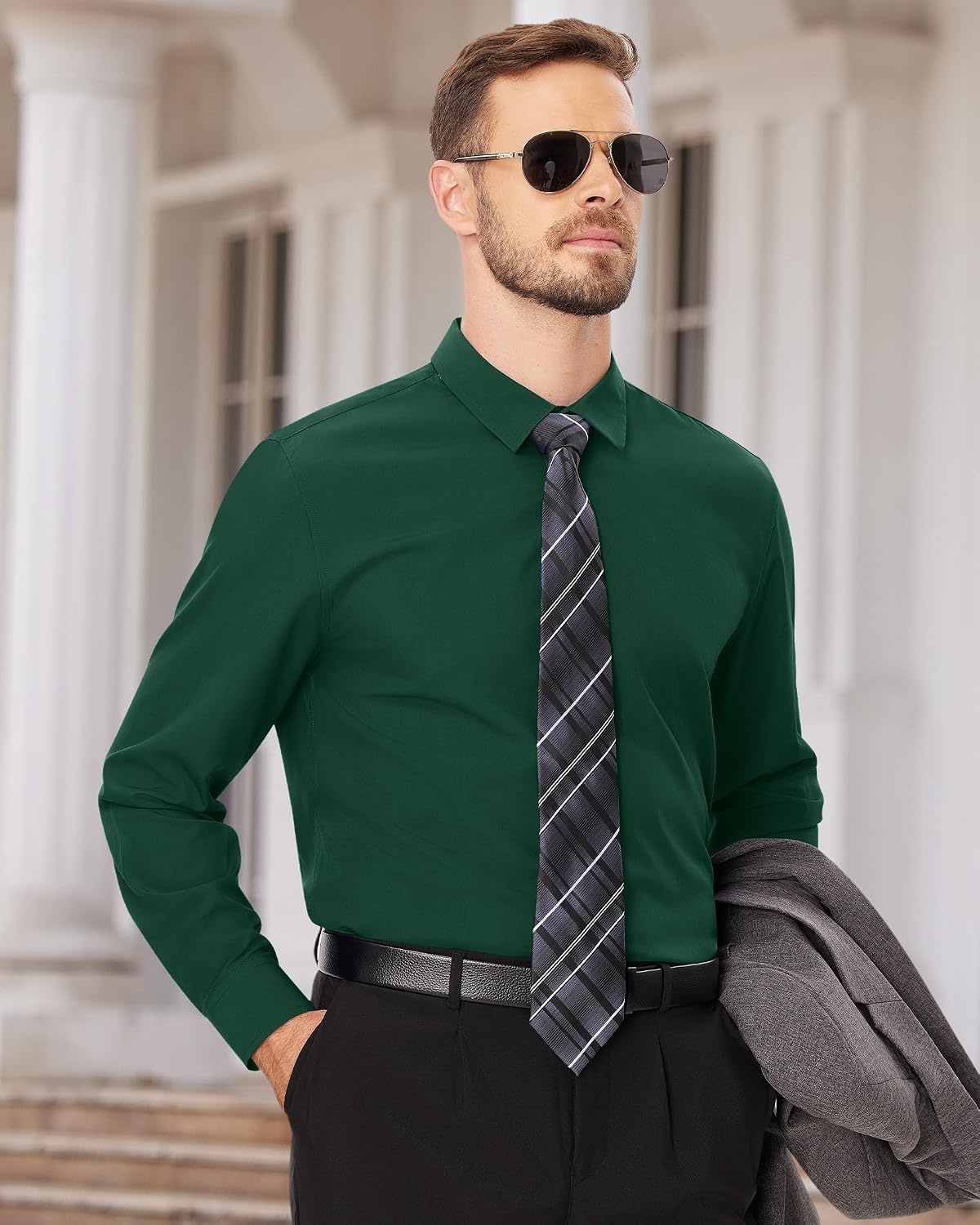 image:imageMens Dress Shirts Long Sleeve Wrinkle Free Business Button Down ShirtGreen