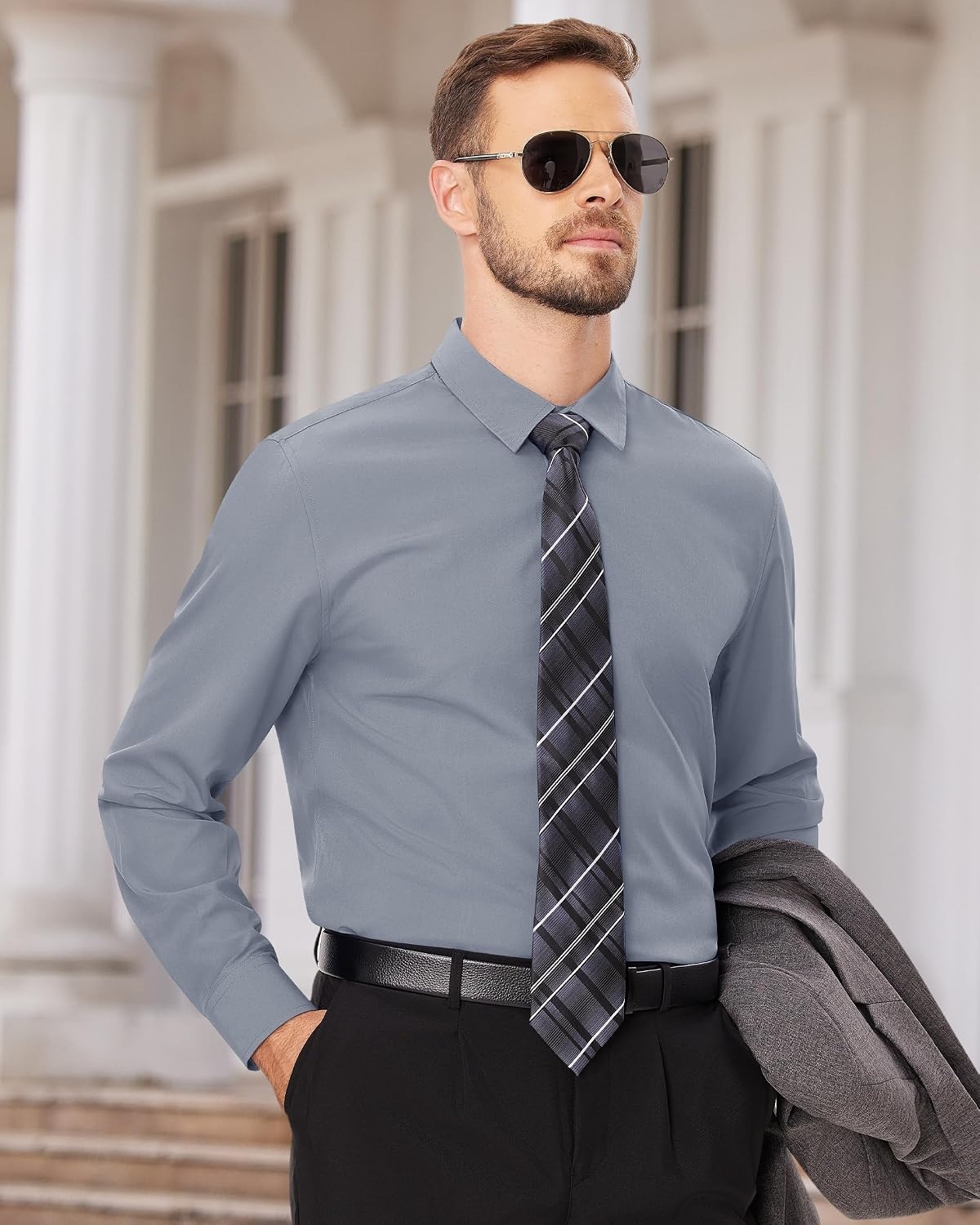 image:imageMens Dress Shirts Long Sleeve Wrinkle Free Business Button Down ShirtGrey
