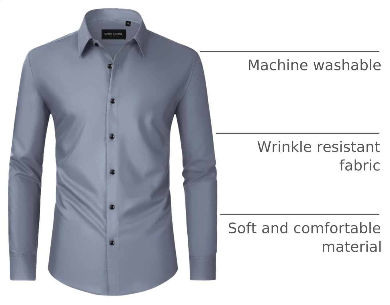 image:imageMens Dress Shirts Long Sleeve Wrinkle Free Business Button Down ShirtGrey